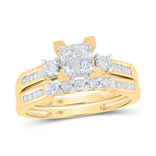 Image of 10kt Yellow Gold Princess Diamond Bridal Wedding Ring Band Set 1/2 Cttw 73824