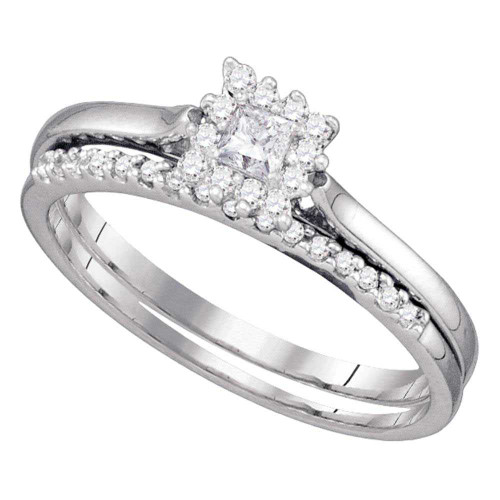 Image of 10kt White Gold Princess Diamond Halo Bridal Wedding Ring Band Set 1/4 Cttw