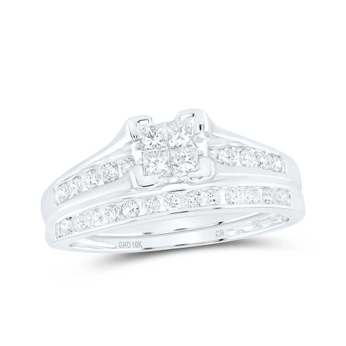 Image of 10kt White Gold Princess Diamond Bridal Wedding Ring Band Set 1/2 Cttw