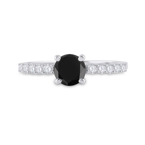 Image of 10kt White Gold Round Black Color Enhanced Diamond Solitaire Bridal Engagement Ring 1 Cttw