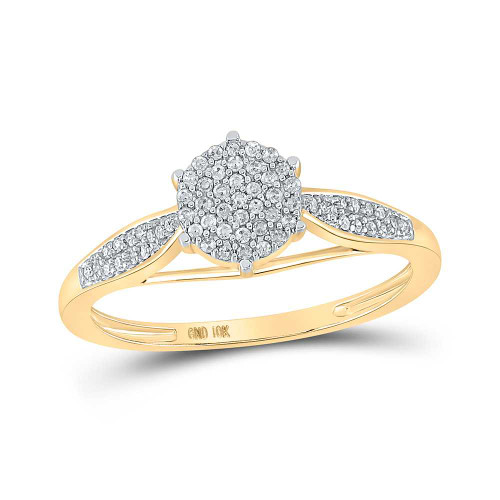 Image of 10kt Yellow Gold Womens Round Diamond Cluster Ring 1/5 Cttw