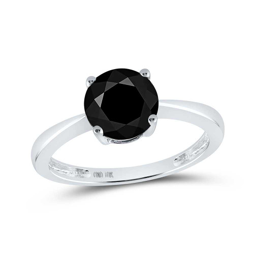 Image of 10kt White Gold Round Black Color Enhanced Diamond Solitaire Bridal Wedding Ring 2 Cttw