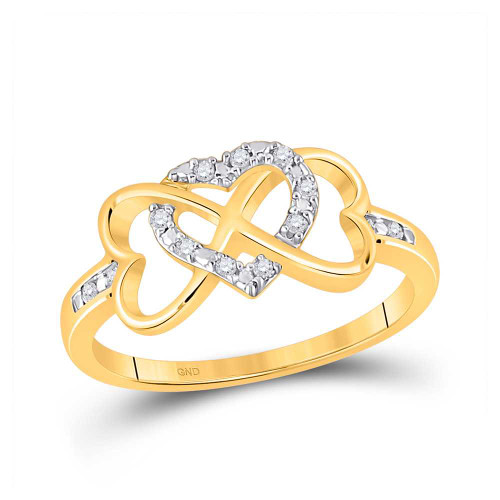 Image of 10kt Yellow Gold Womens Round Diamond Infinity Heart Ring 1/10 Cttw