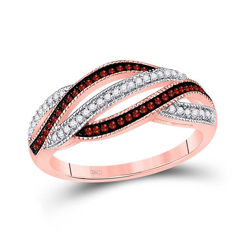 Image of 10kt Rose Gold Womens Round Red Color Enhanced Diamond Fashion Band Ring 1/4 Cttw