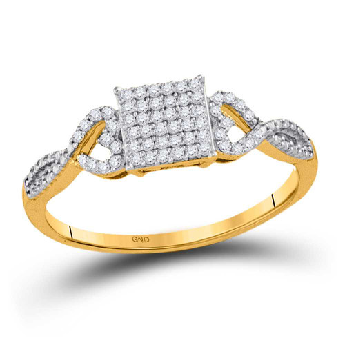 Image of 10kt Yellow Gold Womens Round Diamond Square Cluster Ring 1/5 Cttw