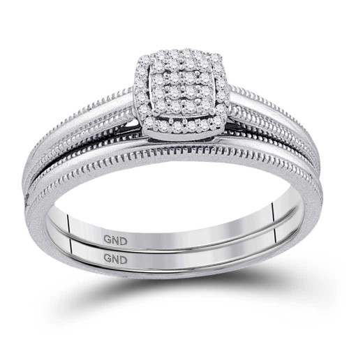 Image of 10kt White Gold Round Diamond Bridal Wedding Ring Band Set 1/10 Cttw