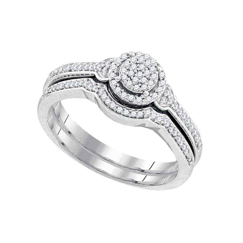 Image of 10k White Gold Round Diamond Cluster Bridal Wedding Ring Band Set 1/4 Cttw