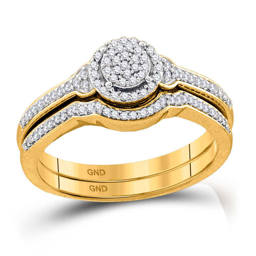 Image of 10k Yellow Gold Round Diamond Cluster Bridal Wedding Ring Band Set 1/4 Cttw