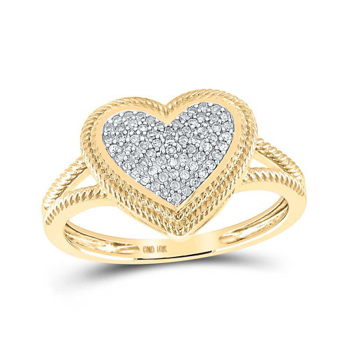 Image of 10kt Yellow Gold Womens Round Diamond Rope Heart Cluster Ring 1/6 Cttw