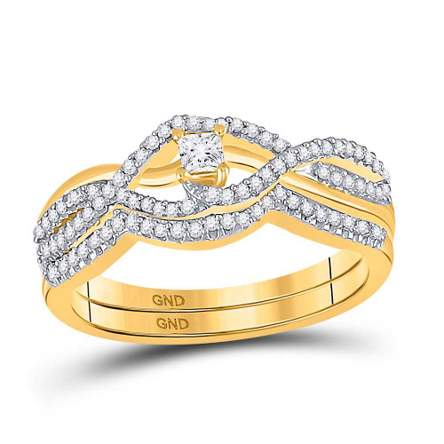 Image of 10kt Yellow Gold Princess Diamond Bridal Wedding Ring Band Set 1/3 Cttw 98916