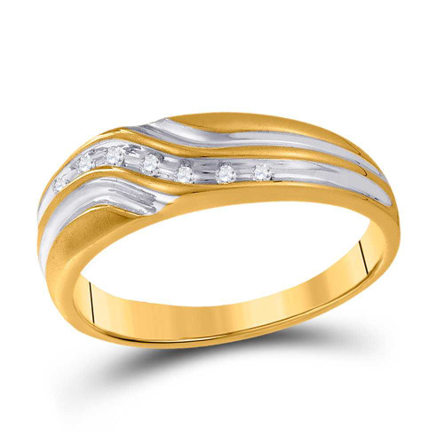 Image of 10kt Yellow Gold Mens Round Diamond Single Row Two-tone Wedding Band Ring 1/20 Cttw