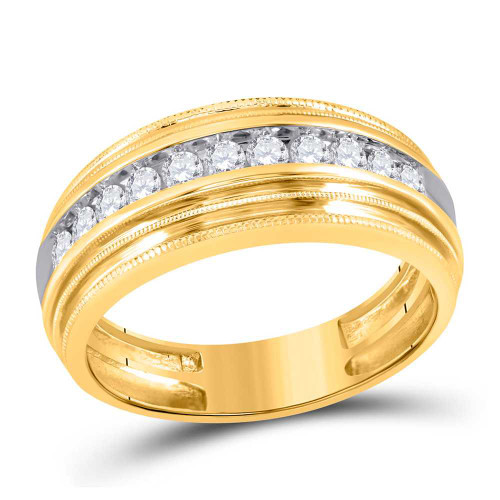 Image of 10kt Yellow Gold Mens Round Diamond Milgrain Ridged Wedding Anniversary Band Ring 1/2 Cttw