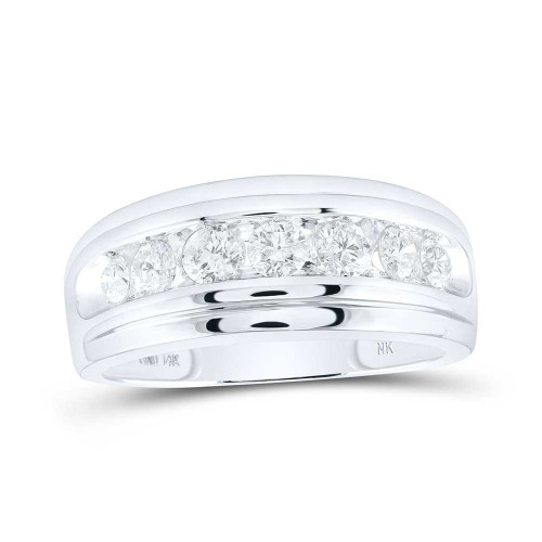 Image of 10kt White Gold Mens Round Diamond Wedding Channel-Set Band Ring 1 Cttw