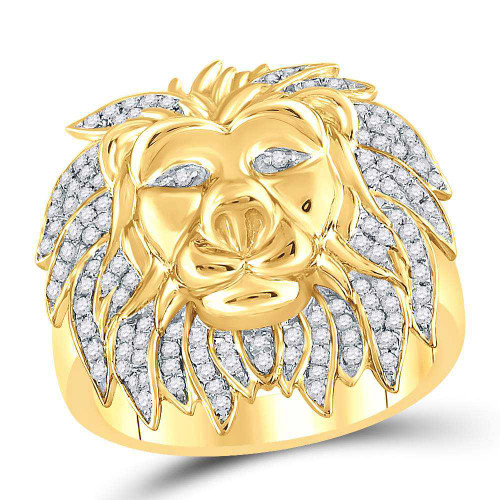 Image of 10kt Yellow Gold Mens Round Diamond Lion Mane Cluster Ring 5/8 Cttw