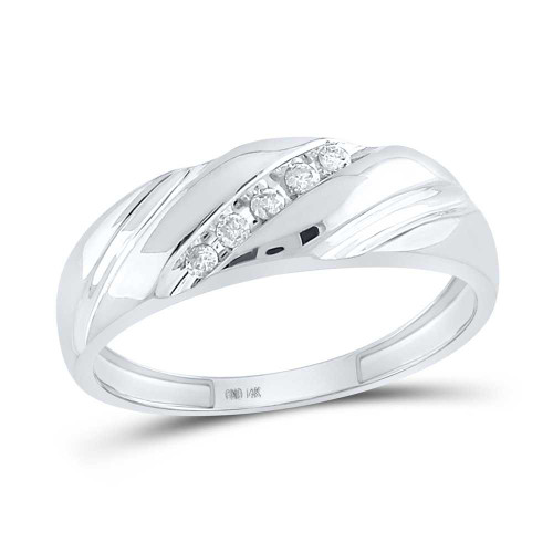 Image of 14kt White Gold Mens Round Diamond Wedding Band Ring 1/10 Cttw