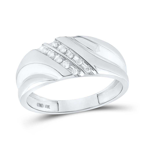 Image of 10kt White Gold Mens Round Diamond 2-row Wedding Anniversary Band Ring 1/8 Cttw