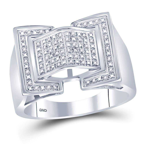 Image of Sterling Silver Mens Round Diamond Domed Rectangle Cluster Ring 1/8 Cttw