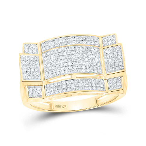 Image of 10kt Yellow Gold Mens Round Diamond Contoured Rectangle Cluster Ring 1/2 Cttw