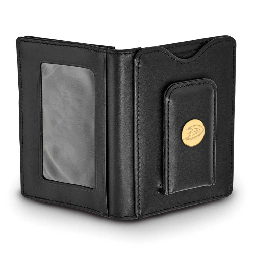Image of Gold-plated Sterling Silver NHL LogoArt Anaheim Ducks Black Leather Wallet