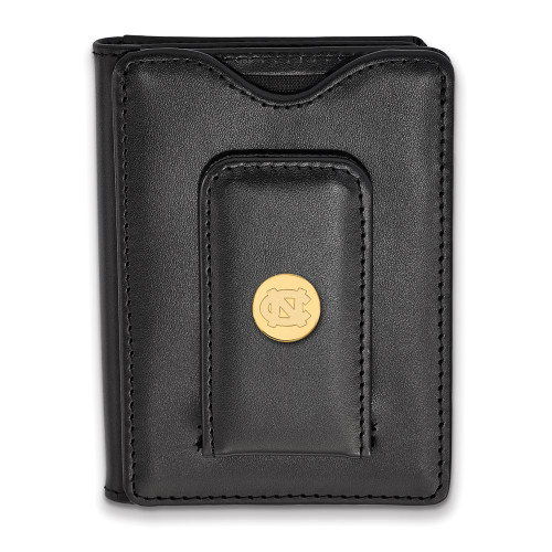 Gold-plated Sterling Silver LogoArt University of North Carolina Black Leather Wallet