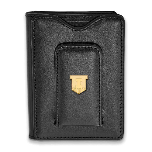 Image of Gold-plated Sterling Silver LogoArt University of Illinois Black Leather Wallet