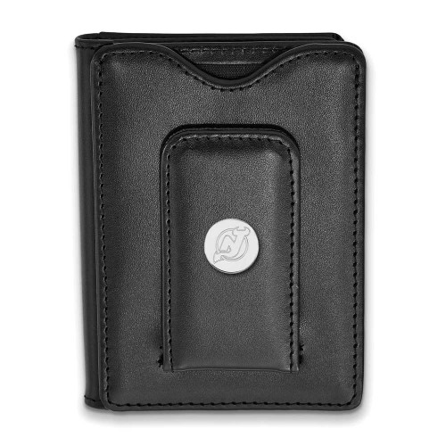 Image of Sterling Silver NHL LogoArt New Jersey Devils Black Leather Money Clip Wallet