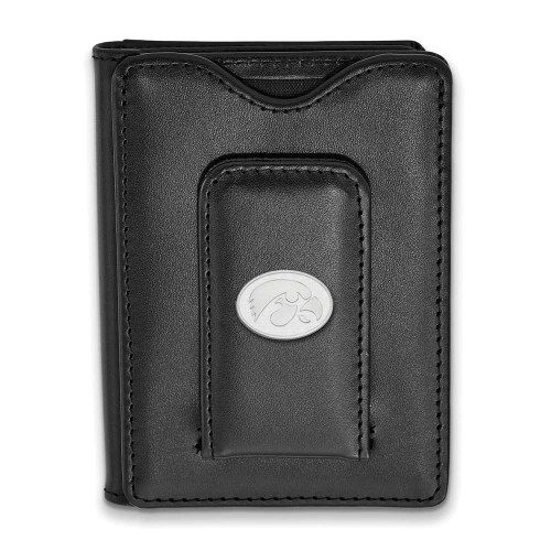 Image of Sterling Silver LogoArt University of Iowa Black Leather Money Clip Wallet