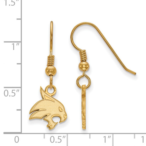 Sterling Silver Gold-plated LogoArt Texas State University Bobcat Small Dangle Wire Earrings