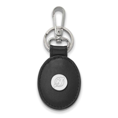 Image of Sterling Silver NHL LogoArt New Jersey Devils Black Leather Oval Key Chain