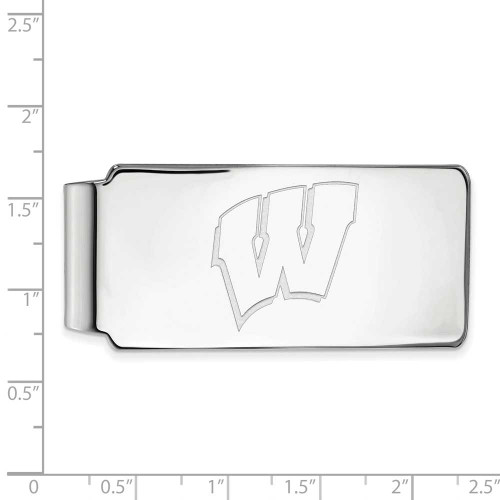 Image of 14k White Gold LogoArt University of Wisconsin Letter W Money Clip