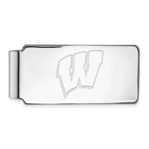 Image of 14k White Gold LogoArt University of Wisconsin Letter W Money Clip
