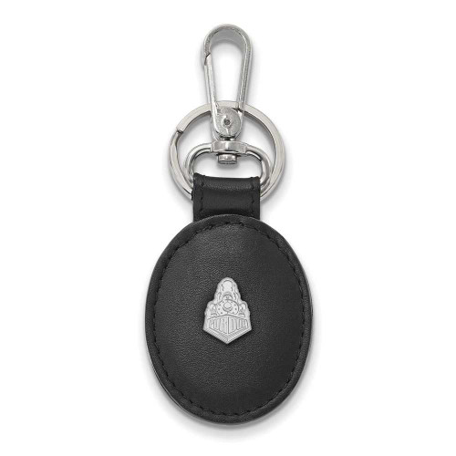 Image of Sterling Silver Rhodium-plated LogoArt Purdue Black Leather Oval Key Chain SS048PU-K1