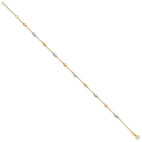 Image of 14K Two-tone Gold Polished 9in Plus 1in ext. Anklet