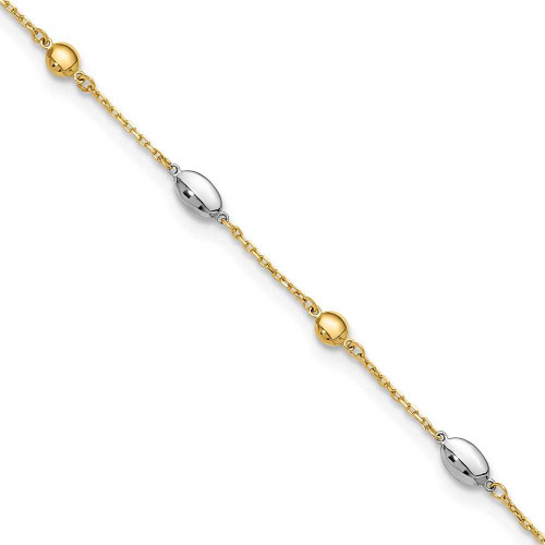 Image of 14K Two-tone Gold Polished 9in Plus 1in ext. Anklet