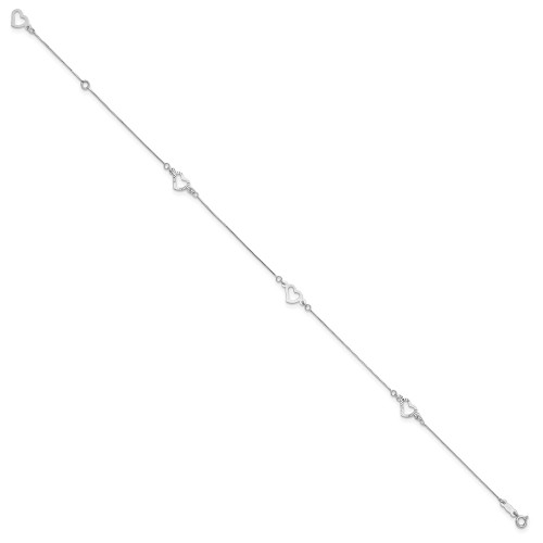 Image of 14K White Gold Fancy Heart 9in Plus 1in ext. Anklet Image of 14K White Gold Fancy Heart 9in Plus 1in ext. Anklet