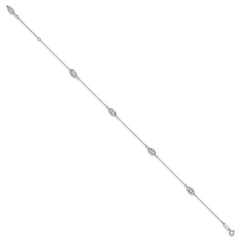 Image of 14k White Gold Puffed Rice Bead 10in Plus 1in ext. Anklet