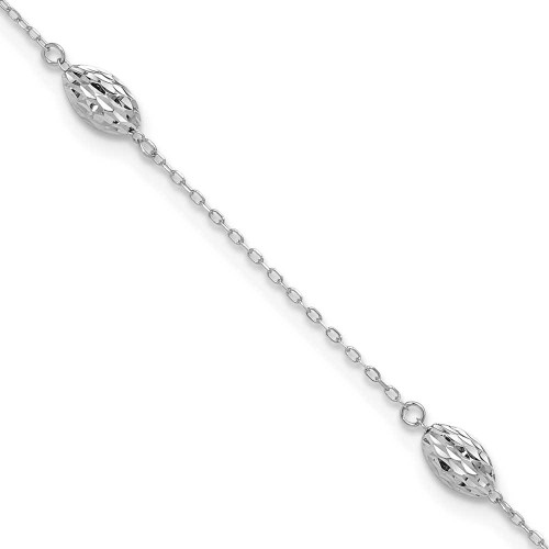Image of 14k White Gold Puffed Rice Bead 10in Plus 1in ext. Anklet