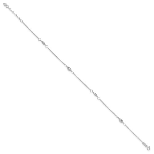 Image of 14K White Gold Circle Chain Diamond-cut Rice Puff Beads 9in Plus 1in Ext An