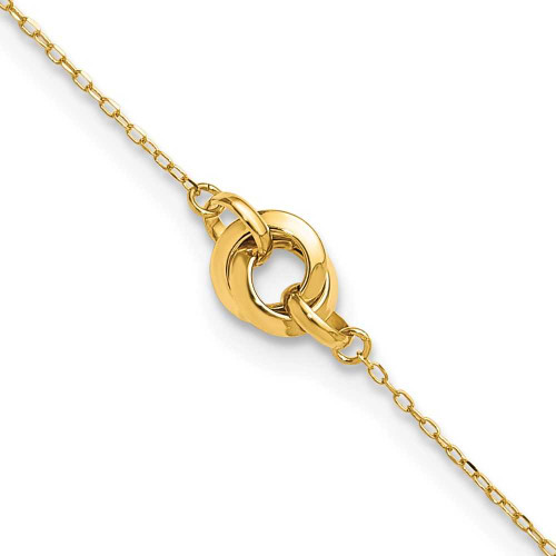 Image of 14K Yellow Gold Polished Three Station Fancy Link 9in Plus 1in extension Anklet