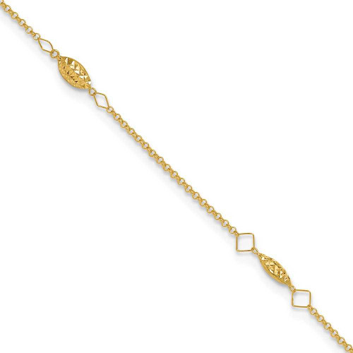 Image of 14K Yellow Gold Circle Chain Diamond-cut Rice Puff Beads 10in Plus 1in Ext Anklet