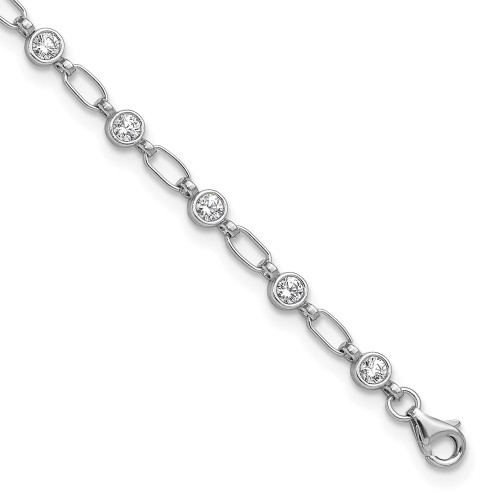 Sterling Silver Rhodium-plated Polished CZ Anklet QG5762-10