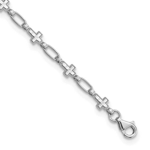 Image of Sterling Silver Rhodium-plated Cross 9.75in Anklet