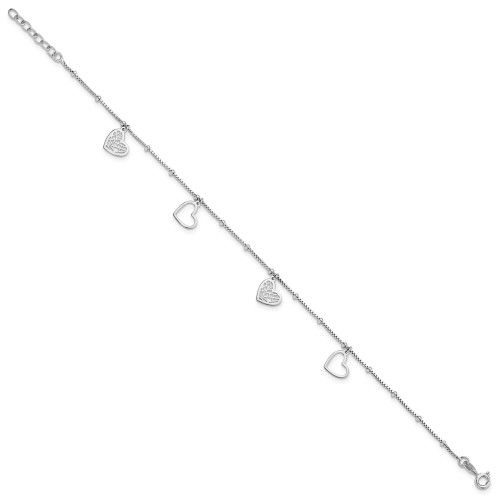 Image of Sterling Silver Cut out Hearts 9in Plus 1in ext Anklet