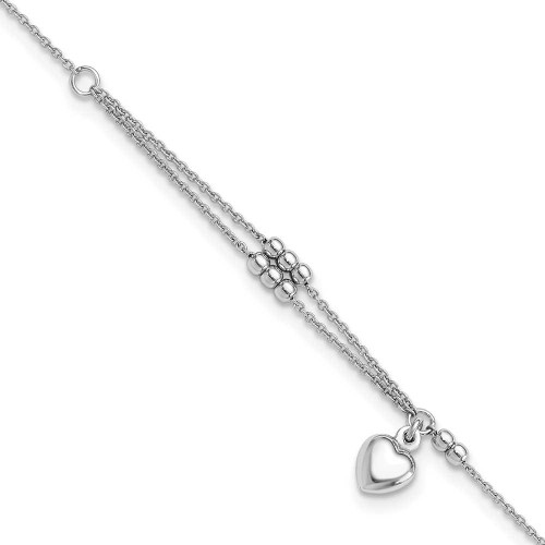 Image of Sterling Silver Beads and Heart 9in Plus 1in ext Anklet