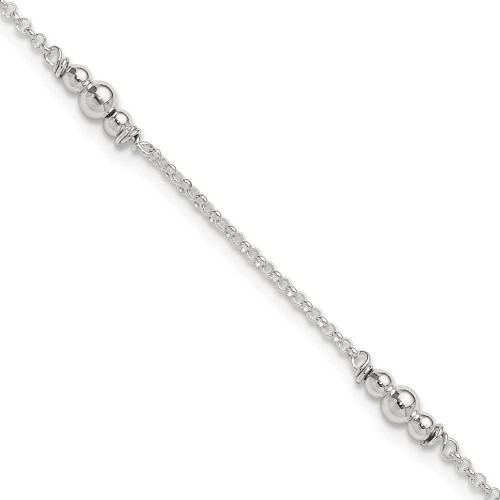 Image of Sterling Silver Polished Bead 10in Plus 1in ext. Anklet