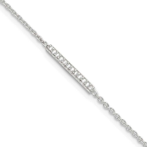 Image of Sterling Silver Polished CZ Bar 10in Plus 1in Ext. Anklet