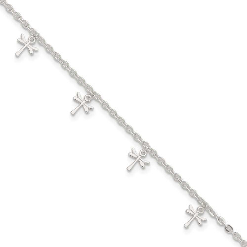Image of Sterling Silver Polished Dragonfly 10in Plus 1in Ext. Anklet