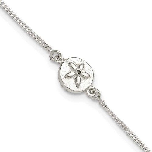 Image of Sterling Silver with CZ Sand Dollar 9in Plus 1 in Ext. Anklet