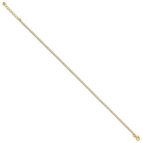 Image of Sterling Silver Gold-tone 2mm CZ 9in Plus 1in ext Tennis Anklet