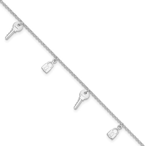 Image of Sterling Silver Polished Lock and Key 10in Plus 1in Ext. Anklet